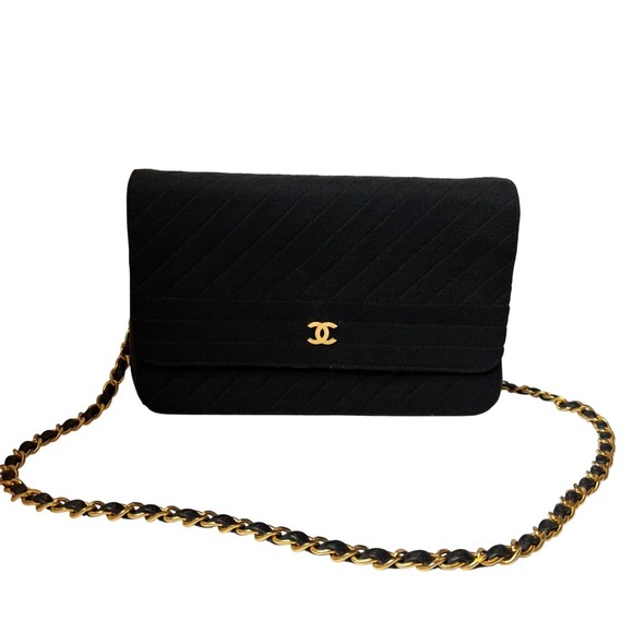 Chanel Single Flap Diagonal Stitch Vintage Jersey Crossbody Bag Gold Hardware - Picture 1 of 16